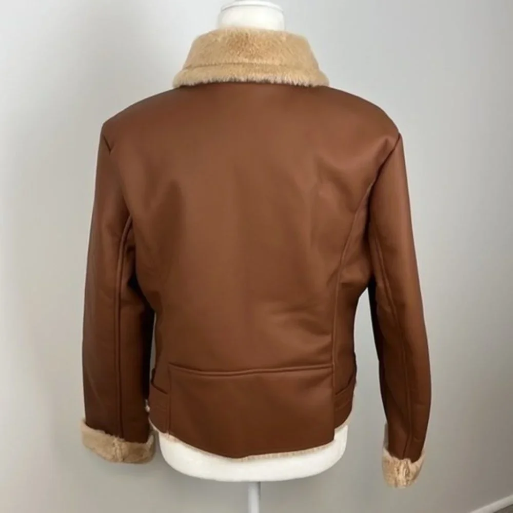 a.n.a. Brown Imitation Leather Coat with Faux Fur Size Large NWT - Picture 8 of 14